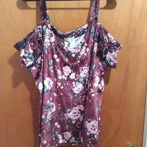 Velvet Floral Off the Shoulder Tank Top